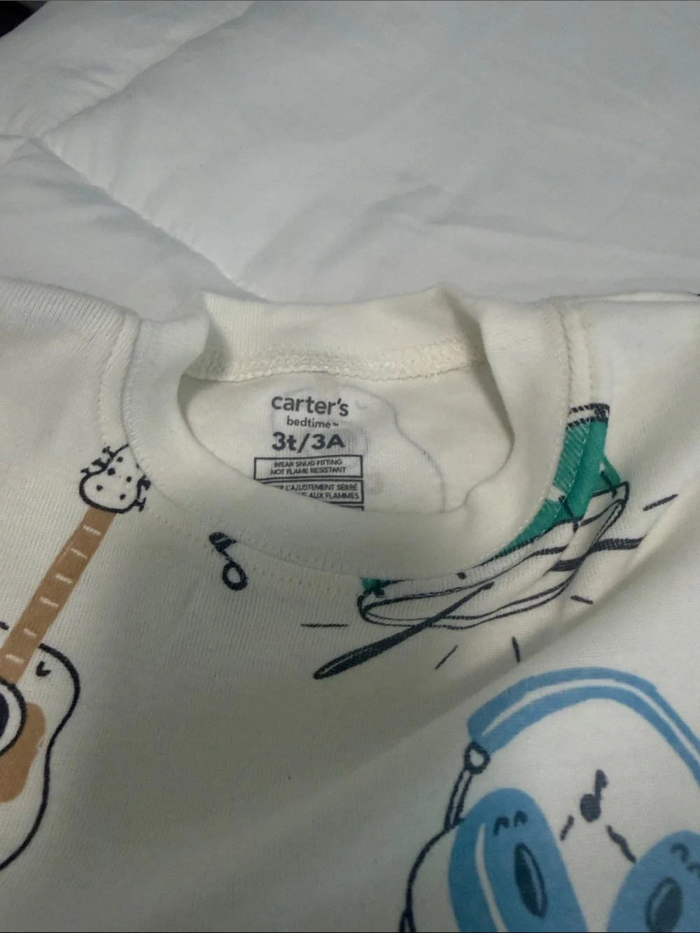 Carter's Cream Pajama Set with Green & Blue Music Print